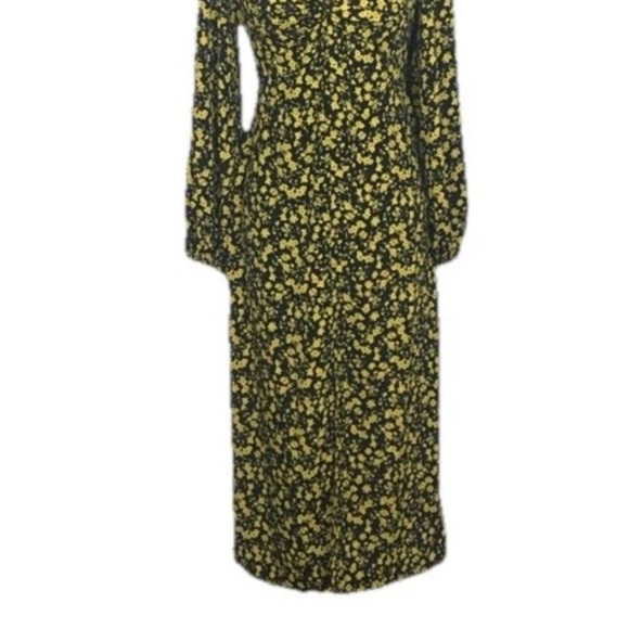 NWT Topshop Floral Godet Twist Back Long Sleeve Midi Dress Yellow Black Size 6 - Picture 4 of 7
